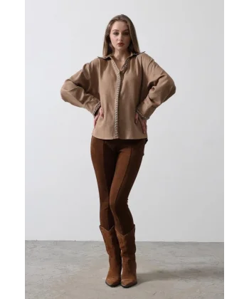 Taşlı Gömlek  Bej