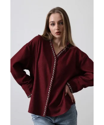 Taşlı Gömlek  Bordo