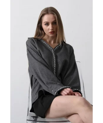 Taşlı Gömlek  Gri