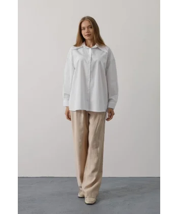 Taşlı Sivri Yaka Gömlek - Beyaz