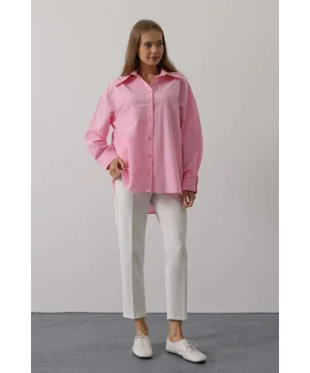 Taşlı Sivri Yaka Gömlek - Pembe