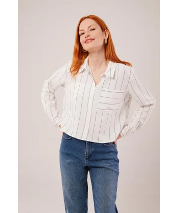 Tek Cepli Gri Çizgili Gömlek