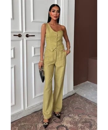 Tek Omuz Büstiyer Plazzo Pantolon Viscon Takım 10159