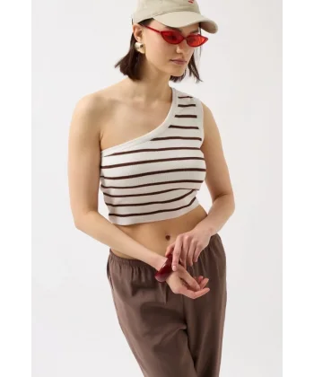 Tek Omuz Çizgili Crop