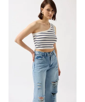 Tek Omuz Çizgili Crop