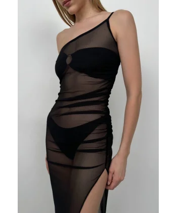 Tek Omuz Yırtmaç Detay Pareo