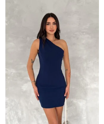 Tek Omuzlu Kolsuz ini Boy Elbise  acivert