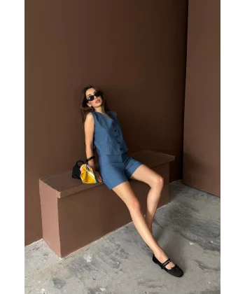 TENCEL YELEK - ŞORT TAKIM - İndigo