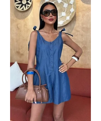 Tensel Denim Kumaşlı Mini Tulum 1363