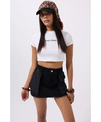 Ters Detay Denim Mini Etek