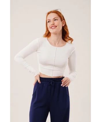 Ters Dikişli Basic Beyaz Body Bluz