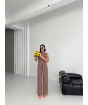 Ti̇na Asi̇metri̇k Keten Yelek Pantolon Takim