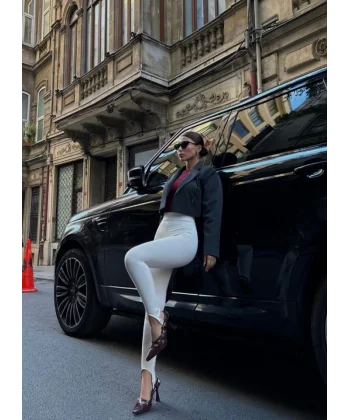 Toparlayıcı Füzo Tayt ikralı Ayak Detaylı  Beyaz