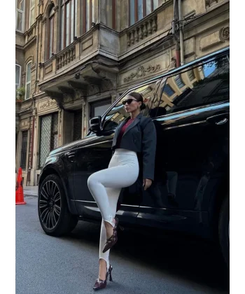 Toparlayıcı füzo tayt Likralı Ayak Detaylı - Beyaz