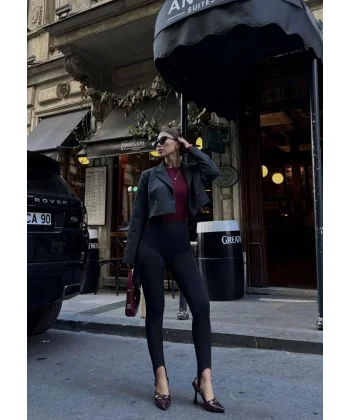 Toparlayıcı füzo tayt Likralı Ayak Detaylı - Siyah