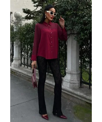 Transparan Detaylı Dökümlü Gömlek 3427