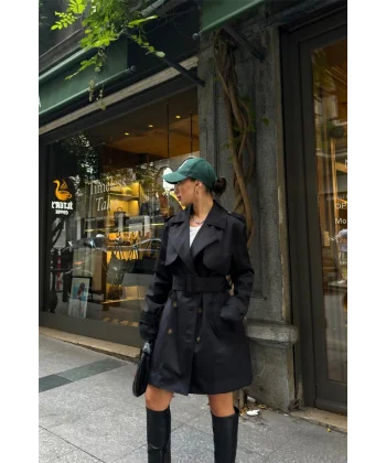TRENCH KISA ŞANEL BOY - Siyah