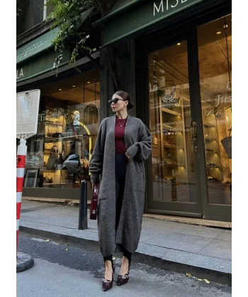 Triko Cepli Uzun Hırka- İndigo