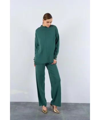 Triko Düğmeli Takım  Açık Haki