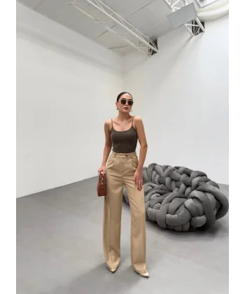 Trio Arka Bel Lasti̇k Detayli Palazzo Pantolon