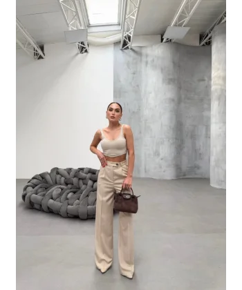 Trio Arka Bel Lasti̇k Detayli Palazzo Pantolon