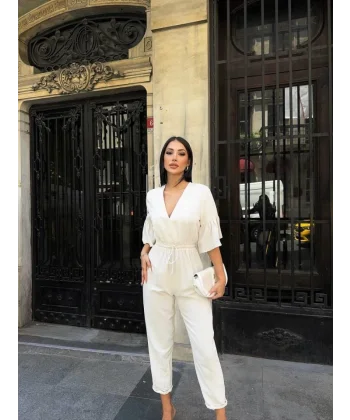 TULUM BEL LASTİK DETAYLI KETEN - Ham