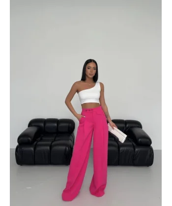 Üç Düğme Detayli Palazzo Pantolon