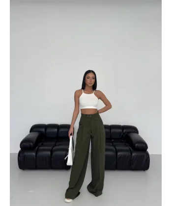 Üç Düğme Detayli Palazzo Pantolon