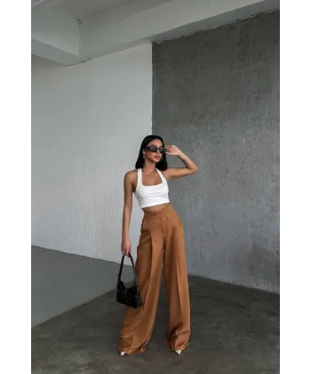 Üç Düğme Detayli Palazzo Pantolon