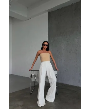 Üç Düğme Detayli Palazzo Pantolon