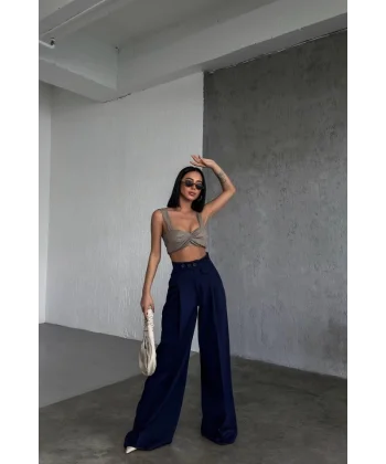 Üç Düğme Detayli Palazzo Pantolon