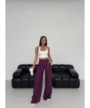 Üç Düğme Detayli Palazzo Pantolon