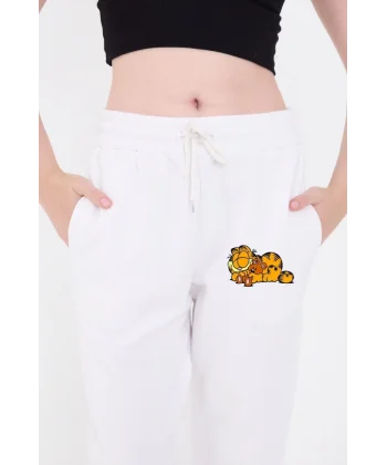 Üç İplik Baskılı Eşofman Pantolon  Beyaz