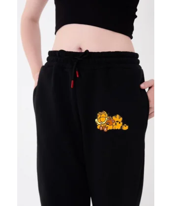 Üç İplik Baskılı Eşofman Pantolon  iyah