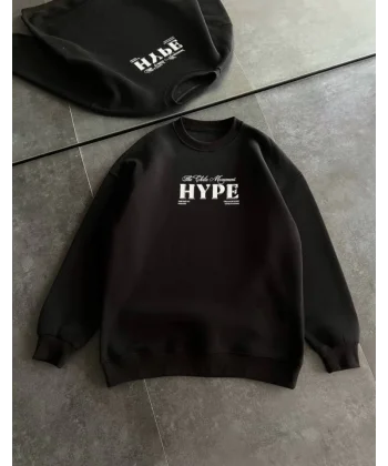 Üç İplik Bisiklet Yaka Baskılı weathirt  iyah