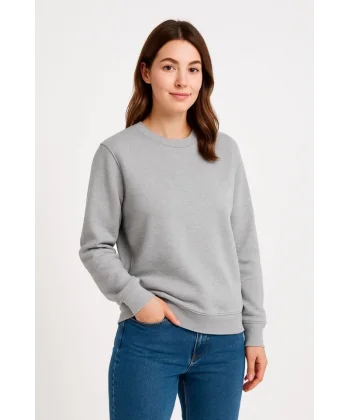 Üç İplik Düz Bisiklet Yaka SweatShirt - Gri