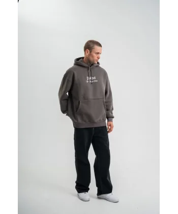 Üç İplik Kapşonlu Dijital Patchli SweatShirt - Füme