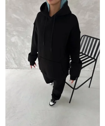 Üç İplik Kapşonlu Eşofman Takım  iyah