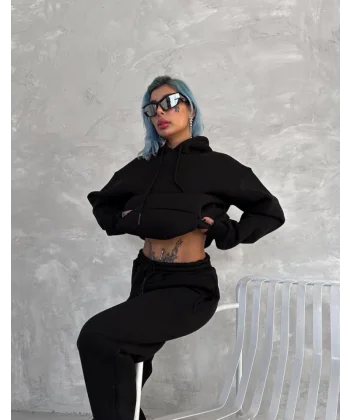 Üç İplik Kapşonlu Eşofman Takım  iyah