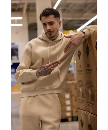 Üç İplik Kapüşonlu Eşofman Takım - Bej