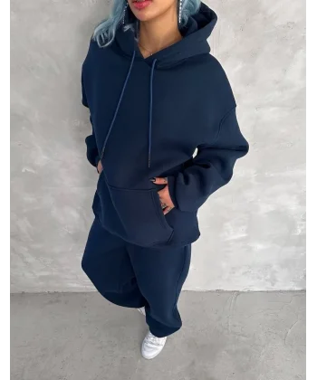 Üç İplik Kapüşonlu Eşofman Takım - Lacivert