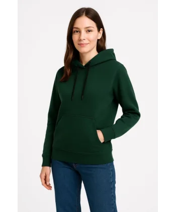 Üç İplik Kapüşonlu Kanguru Çepli SweatShirt Hoodie - Haki