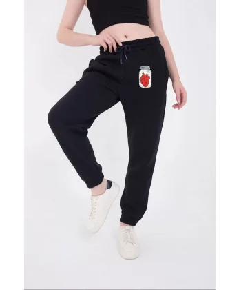 Üç İplik Lastikli Baskılı Eşofman Pantolon - Lacivert