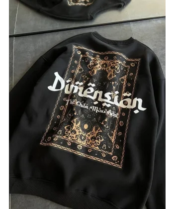 Üç İplik Penye Bisiklet Yaka Baskılı SweatShirt - Siyah