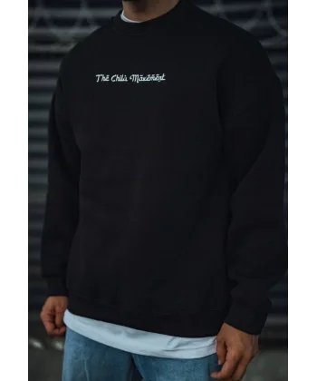 Üç İplik Penye Bisiklet Yaka Oversize Baskılı SweatShirt - Siyah