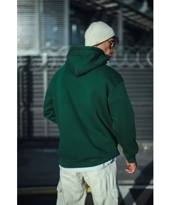 Üç İplik Penye Kapşonlu Basic SweatShirt - Haki