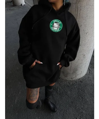 Üç İplik Penye Uzun Kol Kapşonlu weathirt  iyah