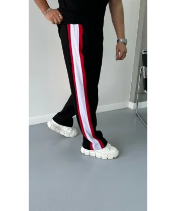 Üç İplik Şeritli Eşofman Pantolon - Siyah