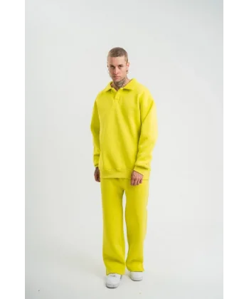 Üç İplik Uzun Kol Yakalı Eşofman Takım - Sarı