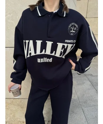 Üç İplik Yakalı weat Baggy Pantalonlu Takım  iyah